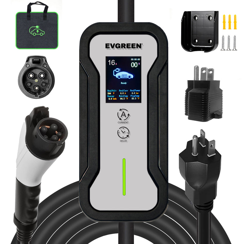 16Amp Level 1 & 2 Portable EV Charger for J1772 or NACS (Tesla) EV | 25/30/40/50ft | 110V-240V (HDEV0104C)
