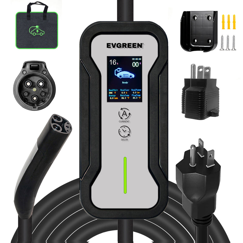 16Amp Level 1 & 2 Portable EV Charger for J1772 or NACS (Tesla) EV | 25/30/40/50ft | 110V-240V (HDEV0104C)