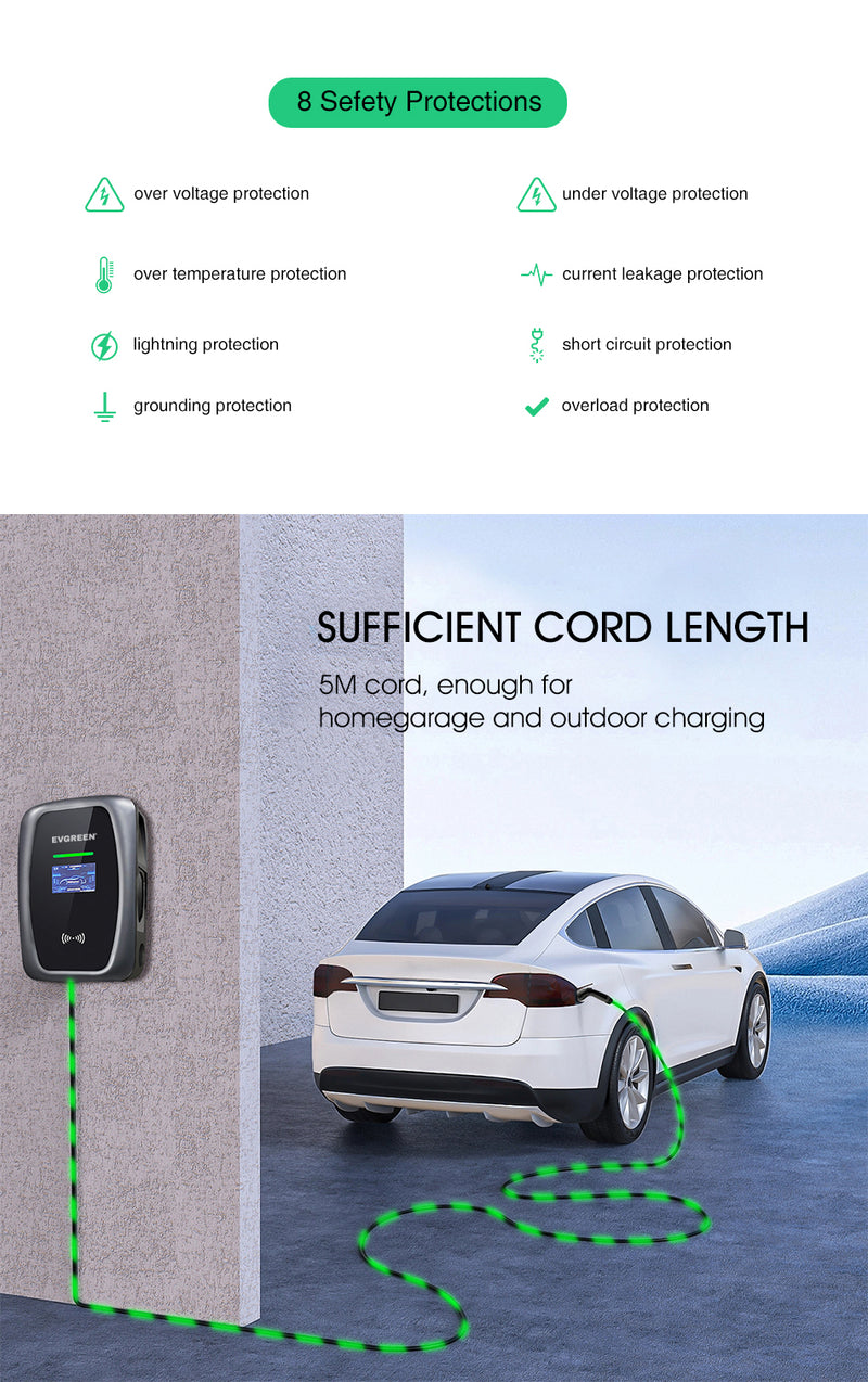 48 Amp Level 2  EV Charger for J1772 or Tesla | 25 Ft | 11.5kw | 240 Volt